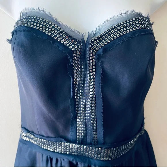 Rebecca Taylor Navy Blue Silk Strapless Cocktail Evening Dress - Sz 4 - Picture 3 of 10